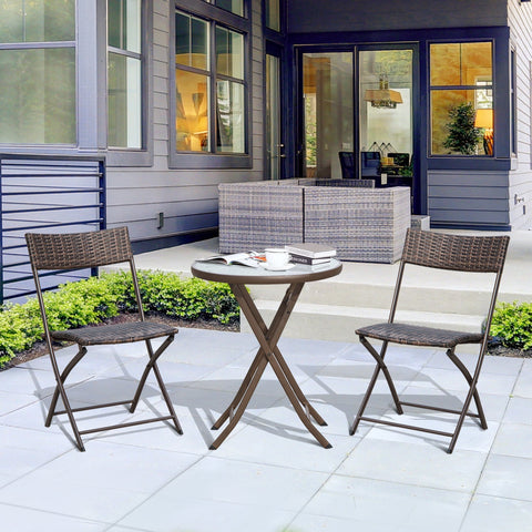 Conjunto de Mesa e 2 Cadeiras Móveis Ratan para Jardim Dobrável Estrutura Aço - Castanho - 61x46x84cm