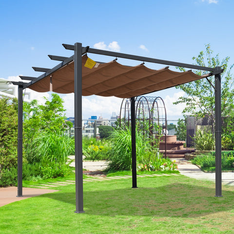 Pérgola de Alumínio 3x3m para Jardím Pátio ou Terraço com Teto Retrátil Tecido Poliéster Resistente à Água e UV