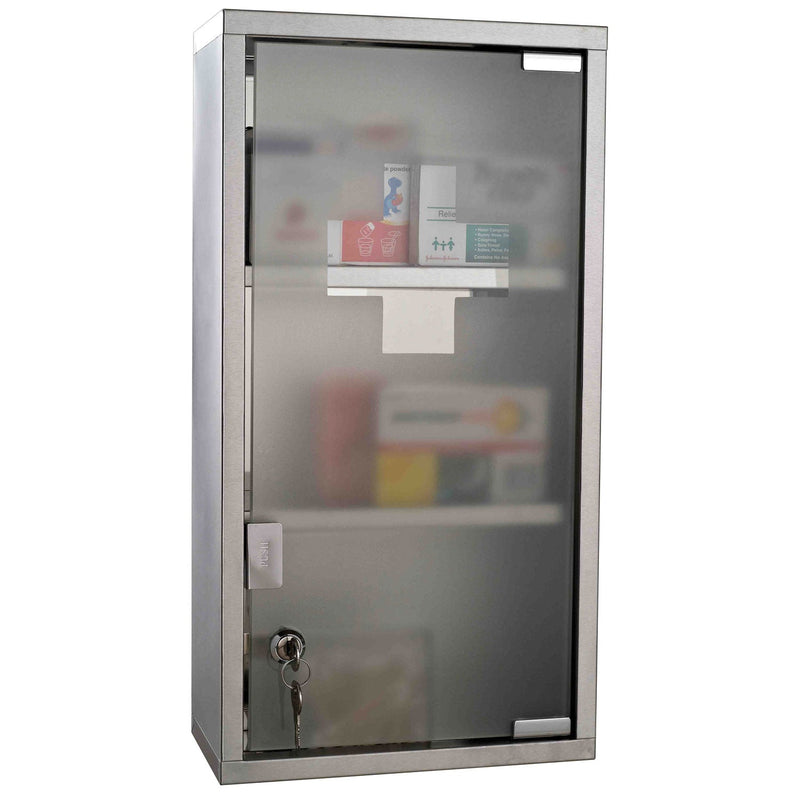 Armario de Medicamentos Farmácia Armário de Primeiros Socorros Aço Inox 3 Estantes Caixa Suspensa de Parede com Fechadura 25x12x48cm