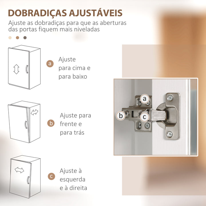 Armário de Cozinha Móvel Auxiliar de Cozinha com Porta de Vidro Prateleiras Ajustáveis e Pés Elevados para Sala de Estar Sala de Jantar 76x36x160 cm Branco