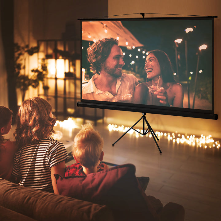 Tela de Projeção Manual com Suporte 100 Polegadas Tela de Projeção Portátil Formato 16:9 com Altura Ajustável para Interior e Exterior Cinema em Casa 235,8x8x136 cm Branco e Preto