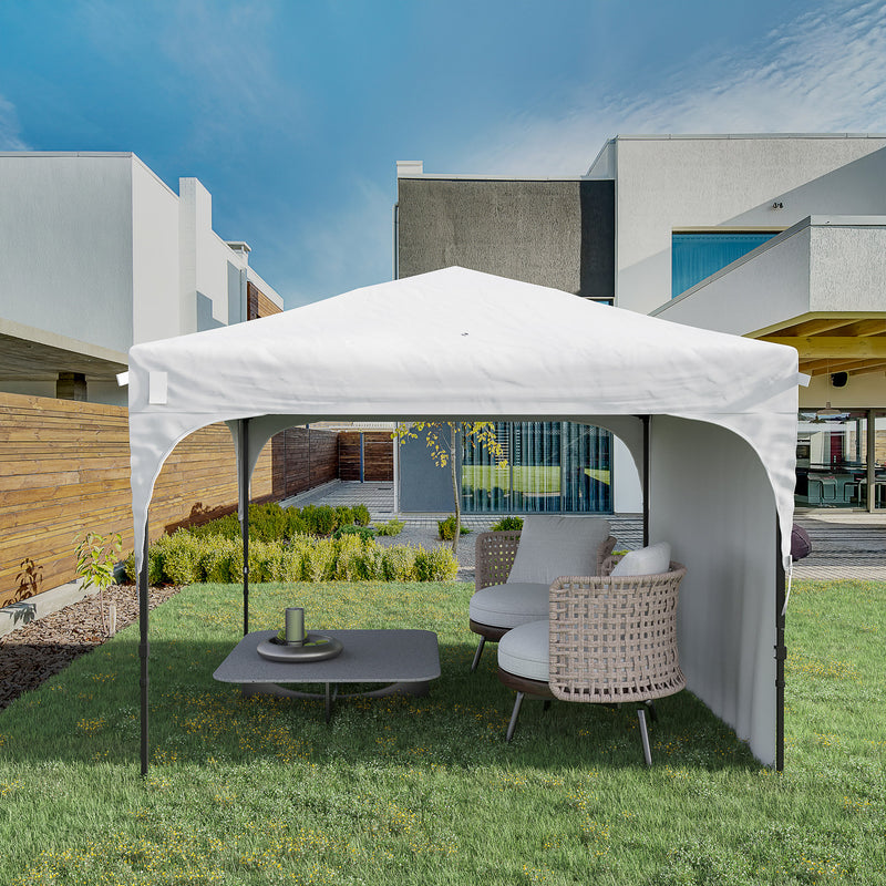 Tenda Dobrável 3x3m com Altura Ajustável Tenda de Jardim com 1 Parede Lateral Teto com Ventilação 4 Sacos de Areia e Bolsa de Transporte para Campismo Festas Branco