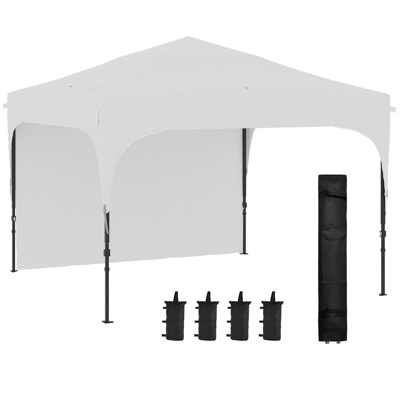 Tenda Dobrável 3x3m com Altura Ajustável Tenda de Jardim com 1 Parede Lateral Teto com Ventilação 4 Sacos de Areia e Bolsa de Transporte para Campismo Festas Branco