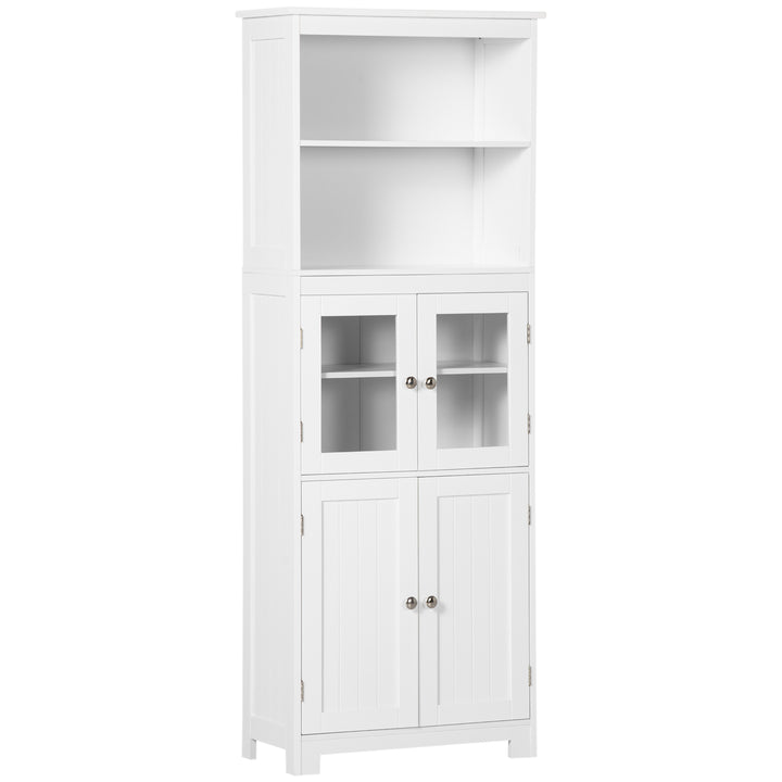 Armário de Cozinha com 2 Portas de Vidro Temperado 2 Prateleiras Abertas e Armário com Prateleira Ajustável para Sala de Estar 60x30x162 cm Branco