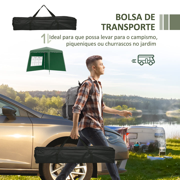 Tenda Dobrável com 2 Paredes Laterais 2,4x2,4 m Tenda de Jardim com Altura Ajustável Proteção UV50+ e Bolsa de Transporte para Exteriores Pátio Verde