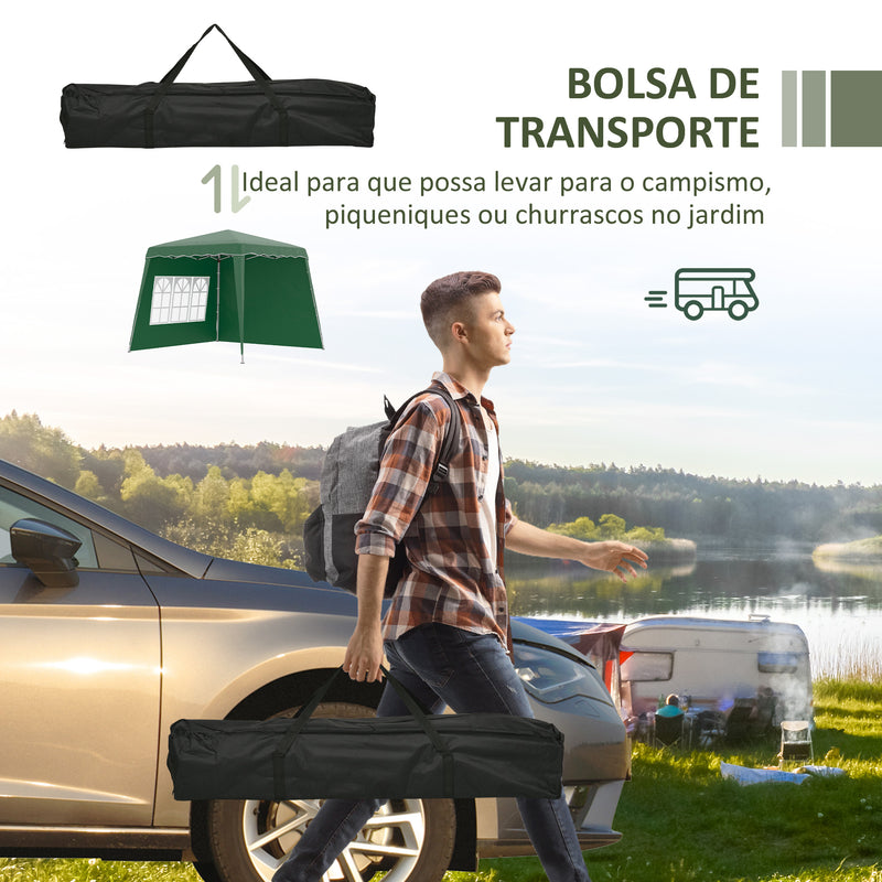 Tenda Dobrável com 2 Paredes Laterais 2,4x2,4 m Tenda de Jardim com Altura Ajustável Proteção UV50+ e Bolsa de Transporte para Exteriores Pátio Verde