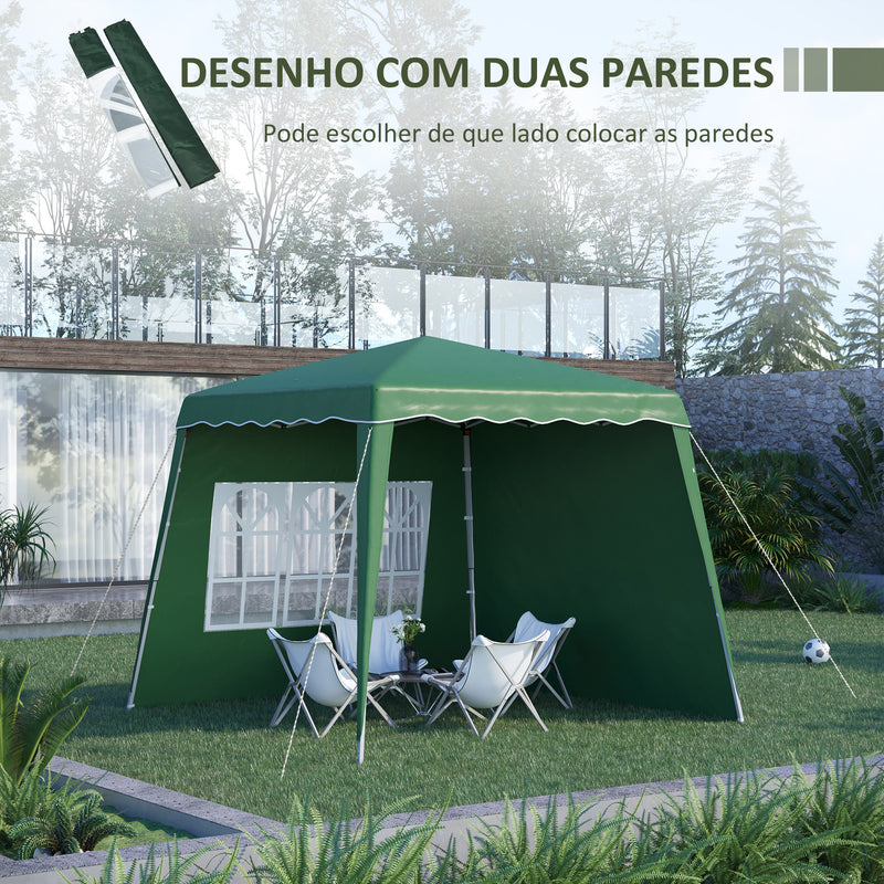 Tenda Dobrável com 2 Paredes Laterais 2,4x2,4 m Tenda de Jardim com Altura Ajustável Proteção UV50+ e Bolsa de Transporte para Exteriores Pátio Verde