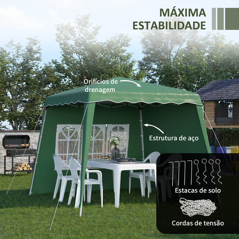 Tenda Dobrável com 2 Paredes Laterais 2,4x2,4 m Tenda de Jardim com Altura Ajustável Proteção UV50+ e Bolsa de Transporte para Exteriores Pátio Verde