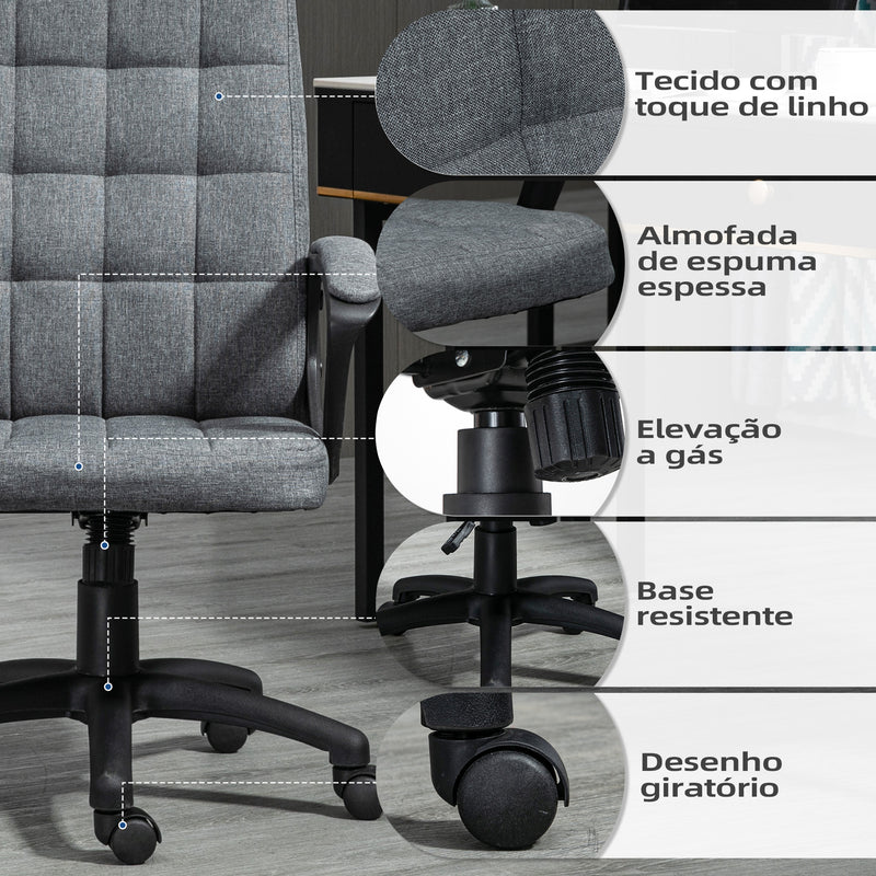 Cadeira de Escritório Cadeira de Escritório Giratória com Altura Ajustável e Apoio para os Braços Estilo Moderno Carga 120 kg para Estudio 59x63x96-105,5 cm Cinza