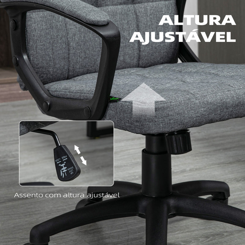 Cadeira de Escritório Cadeira de Escritório Giratória com Altura Ajustável e Apoio para os Braços Estilo Moderno Carga 120 kg para Estudio 59x63x96-105,5 cm Cinza