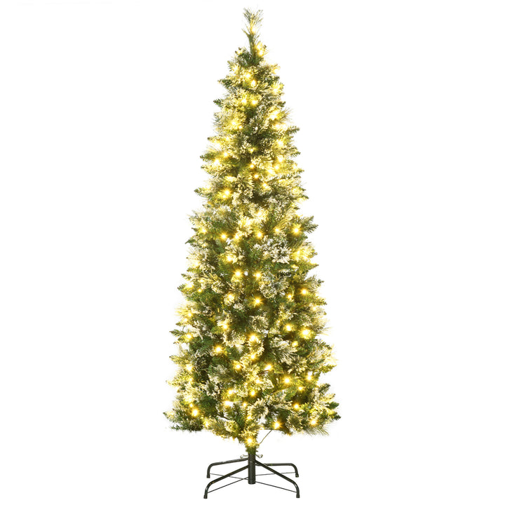 Árvore de Natal Artificial 180 cm com 240 Luzes LED Árvore de Natal com 618 Ramos Suporte de Aço e Formato Slim para Interior Ø68x180 cm Verde