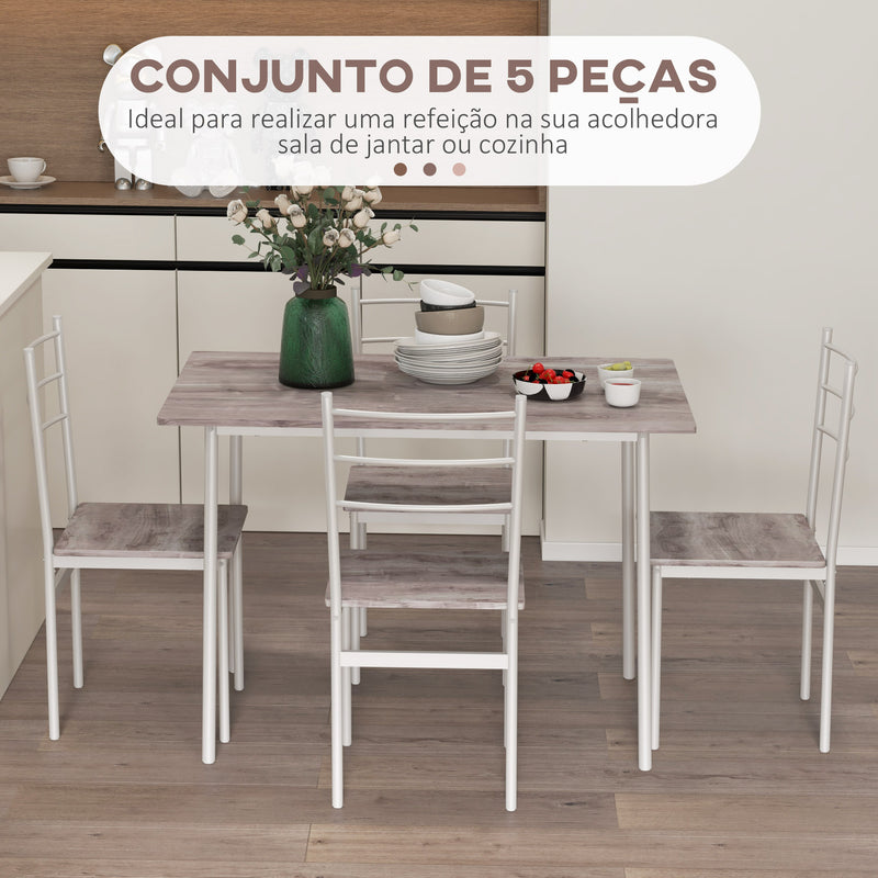 Conjunto de Refeição 5 Peças Conjunto de Mesa e 4 Cadeiras para 4 Pessoas com Estrutura de Aço para Cozinha Restaurante 110x70x75 cm Madeira e Branco