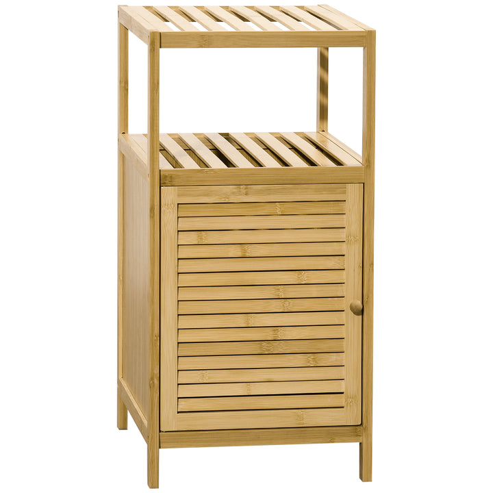 Estante Casa de Banho de Bambu Armário de Armazenamento Casa de Banho com 1 Porta e Prateleira para Lavandaria Cozinha Sala de Estar 33x36,5x67 cm Madeira