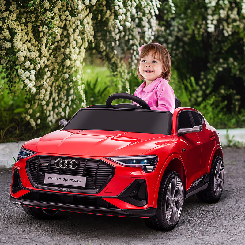 Carro Elétrico Audi E-Tron 12V para Crianças acima de 3 Anos com Controle Remoto Faróis Buzina Música MP3 TF USB e Abertura da Porta 3-8km/h 108x60x47cm Vermelho