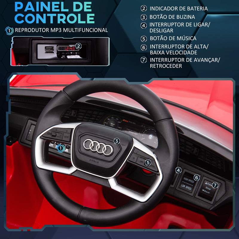 Carro Elétrico Audi E-Tron 12V para Crianças acima de 3 Anos com Controle Remoto Faróis Buzina Música MP3 TF USB e Abertura da Porta 3-8km/h 108x60x47cm Vermelho