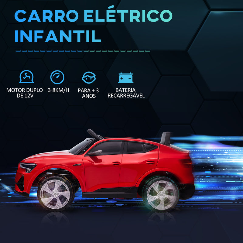 Carro Elétrico Audi E-Tron 12V para Crianças acima de 3 Anos com Controle Remoto Faróis Buzina Música MP3 TF USB e Abertura da Porta 3-8km/h 108x60x47cm Vermelho