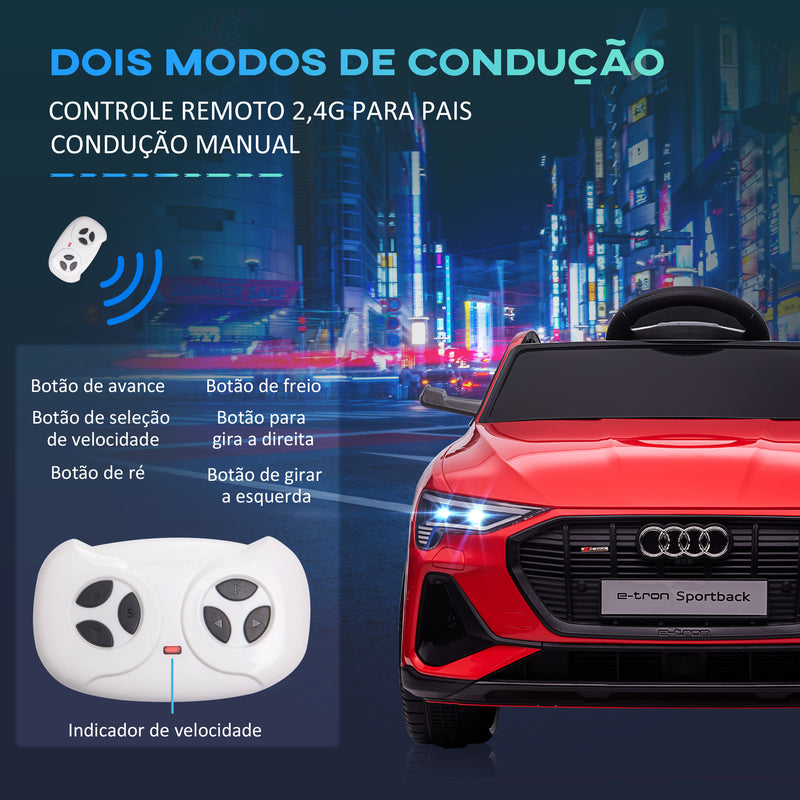 Carro Elétrico Audi E-Tron 12V para Crianças acima de 3 Anos com Controle Remoto Faróis Buzina Música MP3 TF USB e Abertura da Porta 3-8km/h 108x60x47cm Vermelho