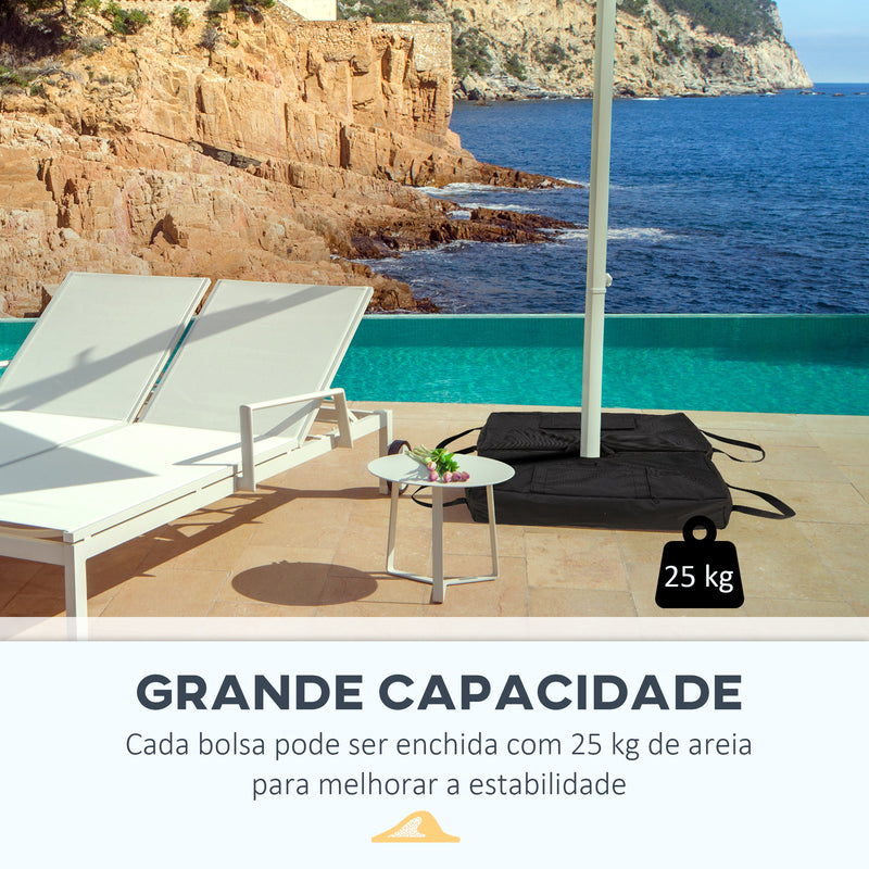 Conjunto de 2 Bolsas de Areia para Peso de Chapéu de Sol 50 kg Base para Chapéu de Sol com Pá e Alças Tecido Oxford Impermeável para Exterior 50x25x18 cm Preto