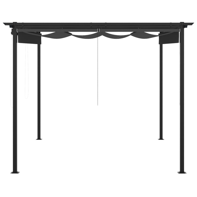 Pérgola de Jardim 3,95x2,95 cm Pérgola para Exterior com Teto Retrátil 4 Cortinas Enroláveis de Poliéster e Estrutura de Metal para Pátio Varanda Cinza Escuro