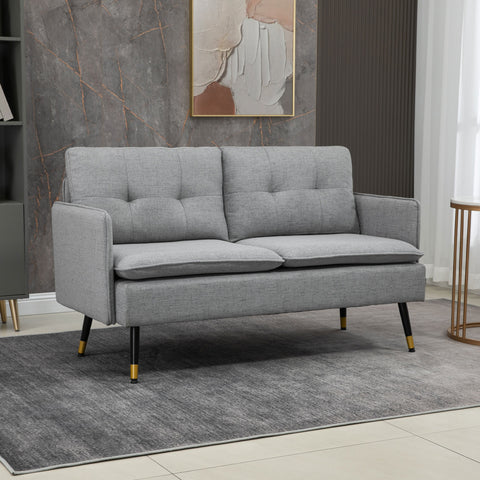 Sofá de 2 Lugares Sofá Moderno Estofado em Poliéster com 4 Almofadas Apoio para os Braços e Pés de Aço para Sala de Estar Escritório Carga Máxima 240 kg 139x68x80 cm Cinza