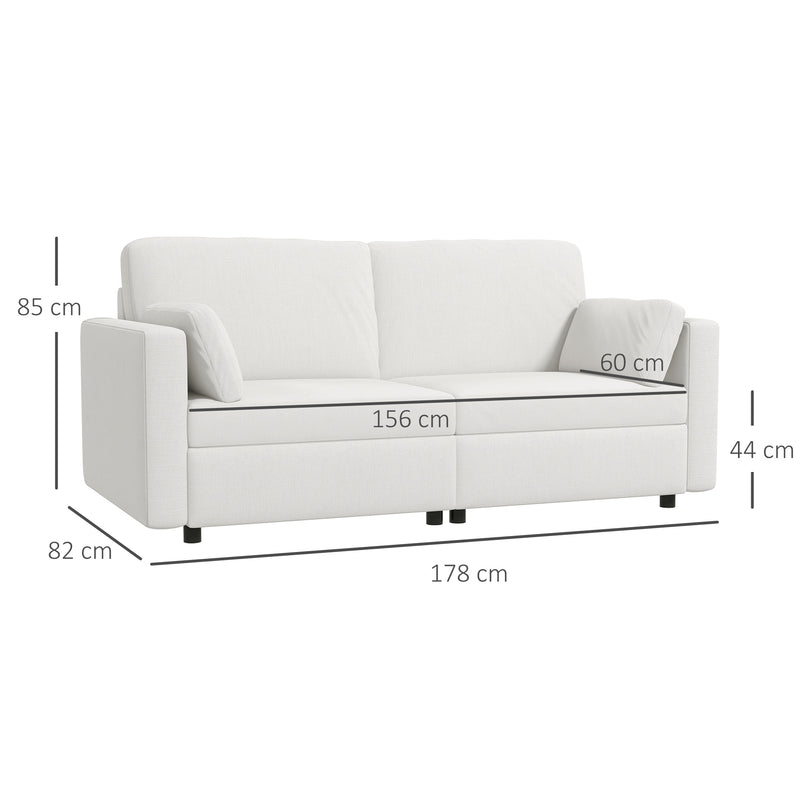 Sofá de 3 Lugares Sofá Sala de Estar Estofado em Poliéster com 2 Almofadas Acolchoadas Sofá Elegante 178x82x85 cm Creme