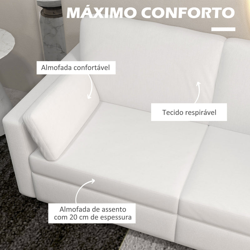 Sofá de 3 Lugares Sofá Sala de Estar Estofado em Poliéster com 2 Almofadas Acolchoadas Sofá Elegante 178x82x85 cm Creme