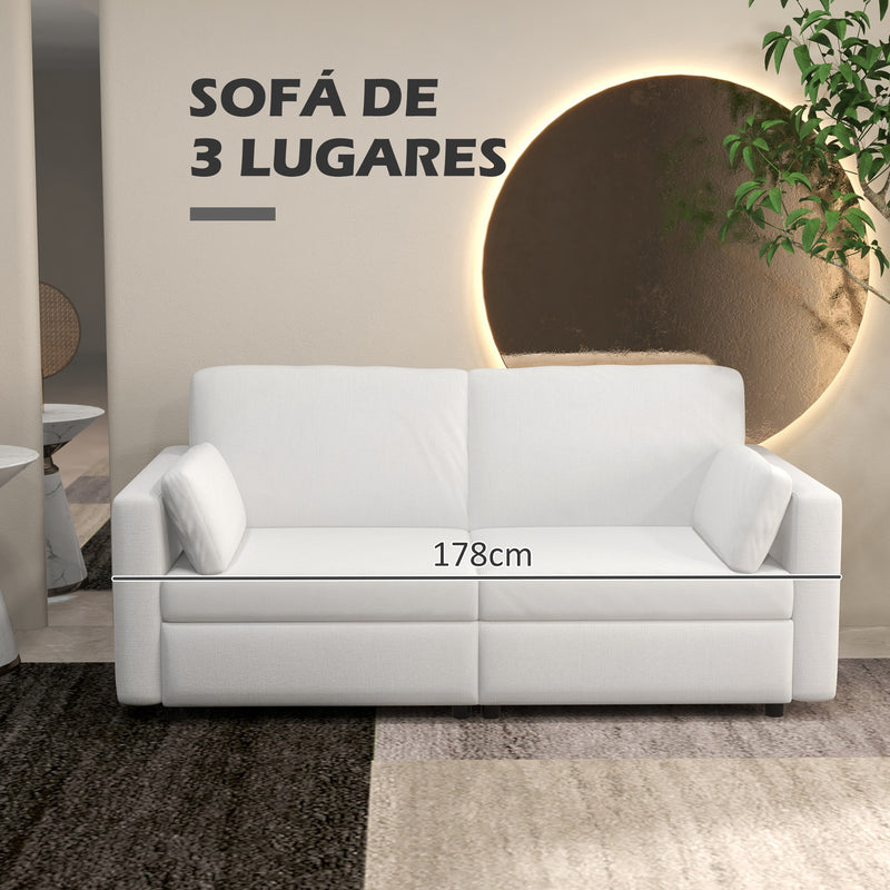 Sofá de 3 Lugares Sofá Sala de Estar Estofado em Poliéster com 2 Almofadas Acolchoadas Sofá Elegante 178x82x85 cm Creme