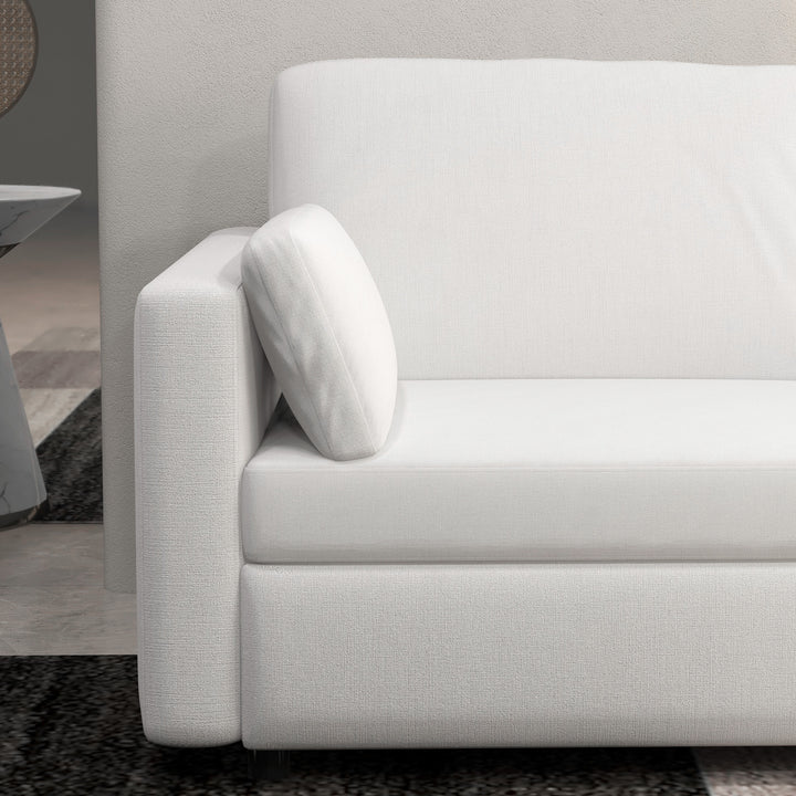 Sofá de 3 Lugares Sofá Sala de Estar Estofado em Poliéster com 2 Almofadas Acolchoadas Sofá Elegante 178x82x85 cm Creme
