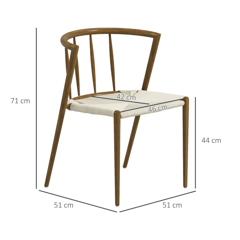 Conjunto de 2 Cadeiras de Sala de Estar com Assento em Corda de Papel Cadeiras de Cozinha Empilháveis Estilo Rústico Carga Máxima 120 kg 51x51x71 cm Carvalho