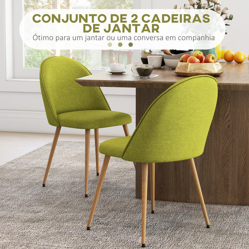 Conjunto de 2 Cadeiras Sala de Jantar Cadeiras de Cozinha Estofadas em Tecido de Linho com Pés de Aço para Sala de Estar Escritório Carga Máxima 120 kg 50x52x83 cm Verde