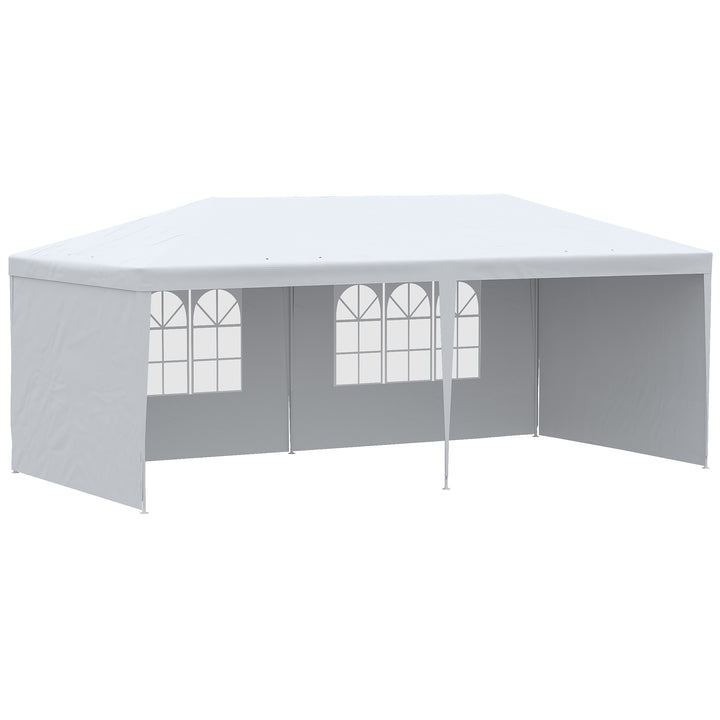 Tenda para Festas 585x295x255 cm com 4 Paredes Laterais e 2 Janelas Pérgola de Exterior com Estrutura de Aço para Festas Eventos Casamentos Branco