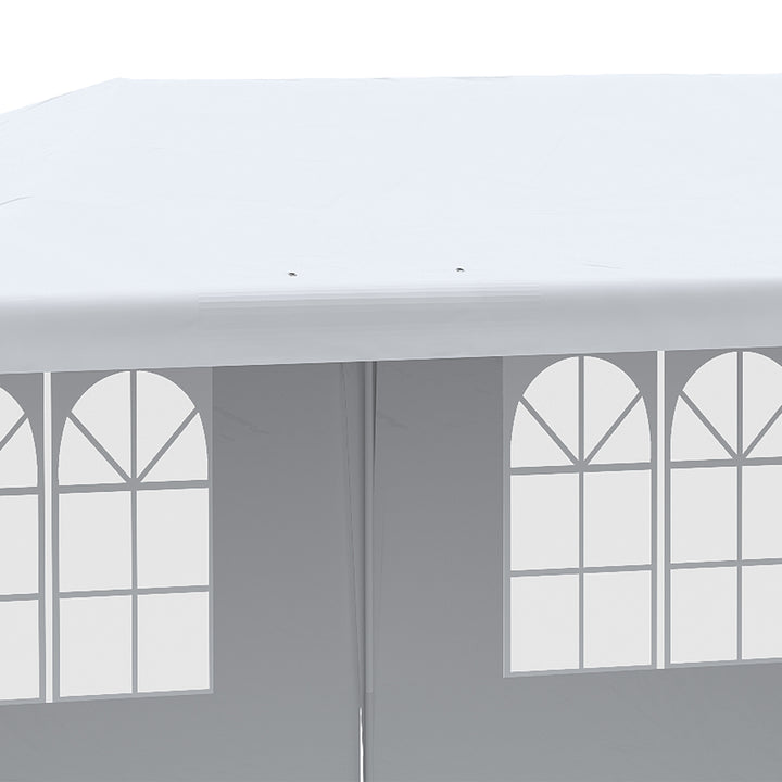 Tenda para Festas 585x295x255 cm com 4 Paredes Laterais e 2 Janelas Pérgola de Exterior com Estrutura de Aço para Festas Eventos Casamentos Branco