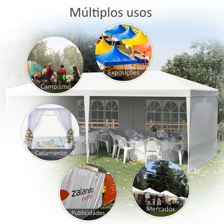 Tenda para Festas 585x295x255 cm com 4 Paredes Laterais e 2 Janelas Pérgola de Exterior com Estrutura de Aço para Festas Eventos Casamentos Branco