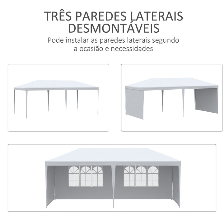 Tenda para Festas 585x295x255 cm com 4 Paredes Laterais e 2 Janelas Pérgola de Exterior com Estrutura de Aço para Festas Eventos Casamentos Branco