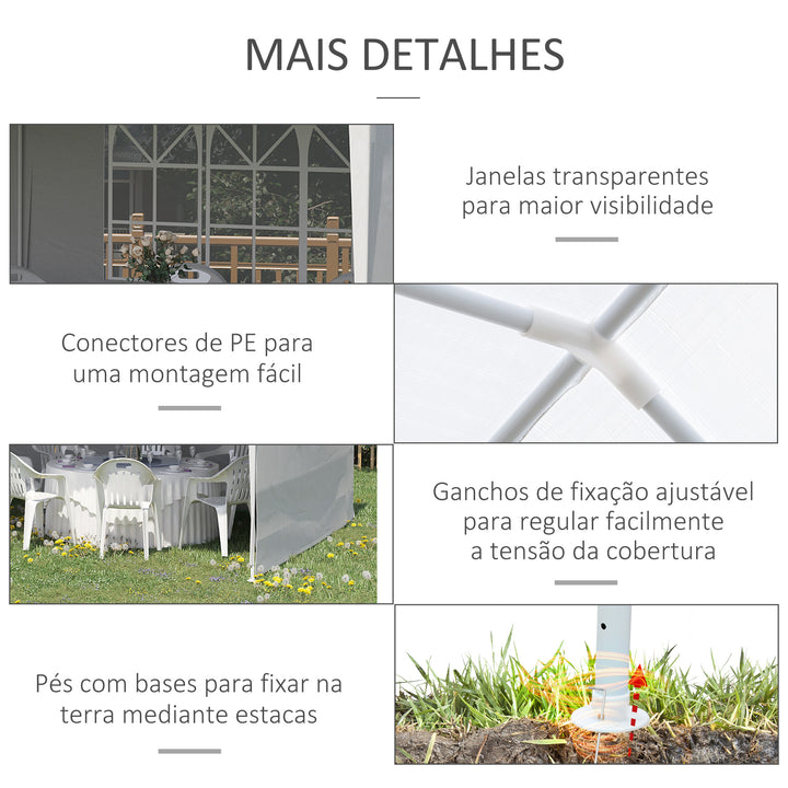 Tenda para Festas 585x295x255 cm com 4 Paredes Laterais e 2 Janelas Pérgola de Exterior com Estrutura de Aço para Festas Eventos Casamentos Branco