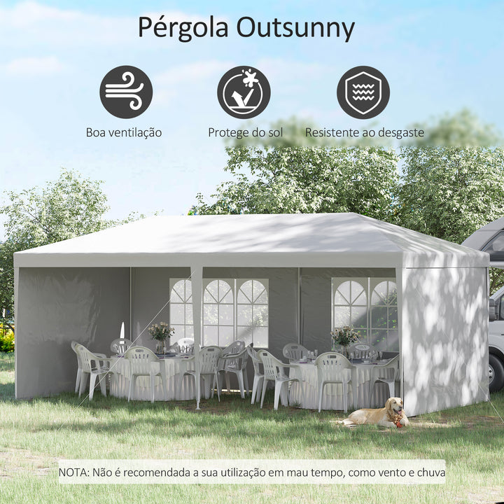Tenda para Festas 585x295x255 cm com 4 Paredes Laterais e 2 Janelas Pérgola de Exterior com Estrutura de Aço para Festas Eventos Casamentos Branco