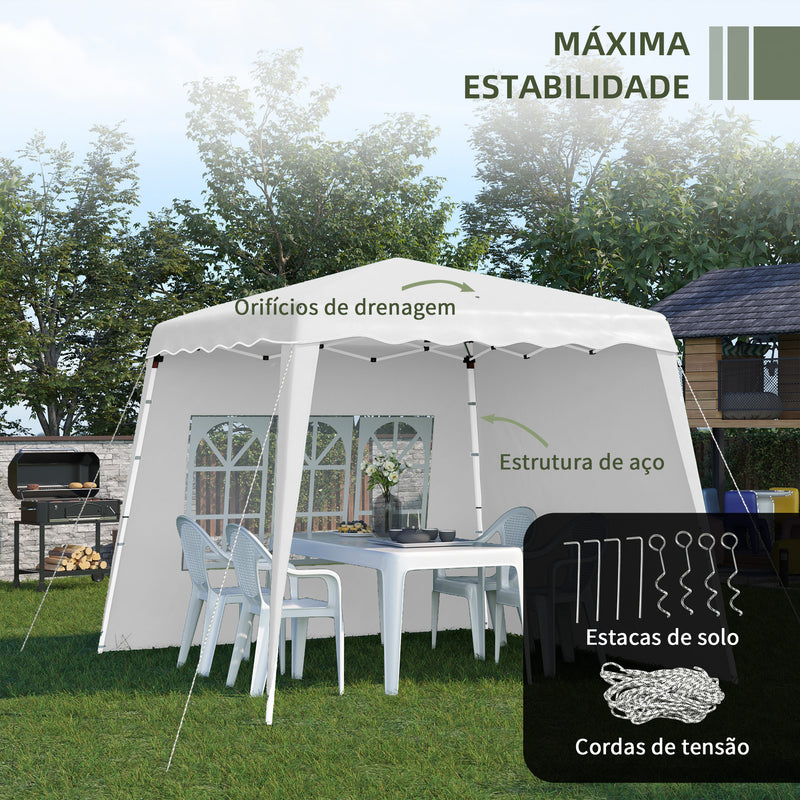 Tenda Dobrável com 2 Paredes Laterais 2,4x2,4 m Tenda de Jardim com Altura Ajustável Proteção UV50+ e Bolsa de Transporte para Exteriores Pátio Branco