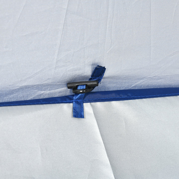 Chapéu de Sol de Praia com Painel Lateral Ø191x211 cm Chapéu de Sol de Praia com Manivela Manual Teto Inclinável 2 Bolsos e 2 Janelas para Jardim Piscina Azul