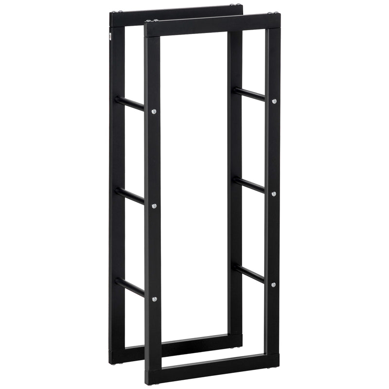 Suporte para Lenha de Metal Porta Lenha Metálico para Interior e Exterior Carga Máxima 100 kg 40x25x100 cm Preto