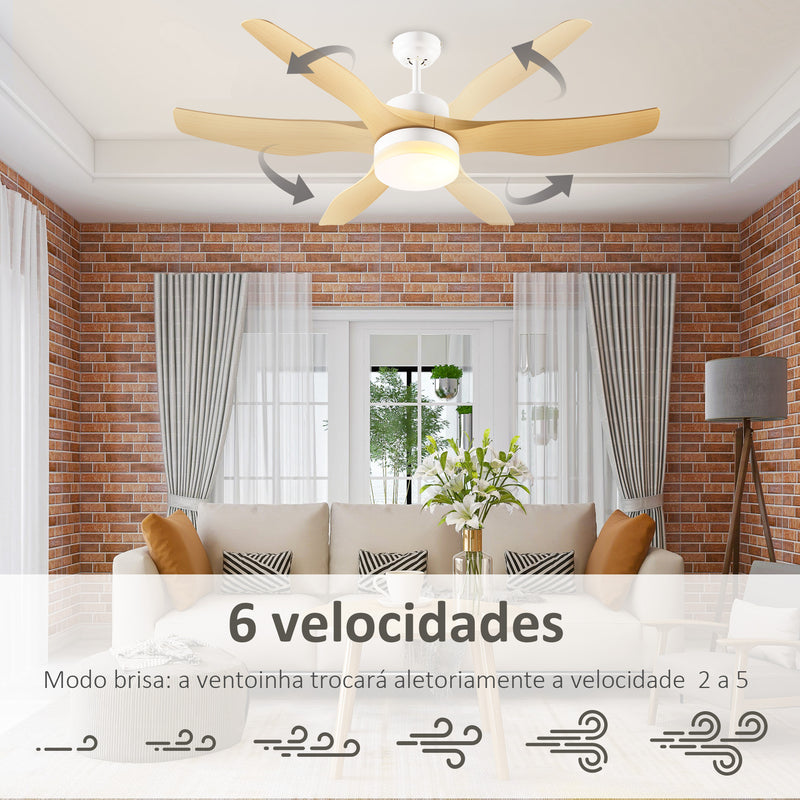 Ventoinha de Teto 20,5W Diâmetro 132cm com Controle Remoto Luz LED Ajustável em 3 Níveis 3 Lâminas Reversíveis 6 Velocidades e Temporizador para Dormitório Sala de Estar Madeira