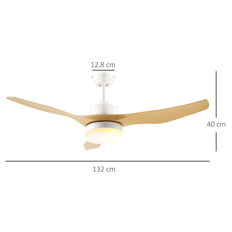 Ventoinha de Teto 20,5W Diâmetro 132cm com Controle Remoto Luz LED Ajustável em 3 Níveis 3 Lâminas Reversíveis 6 Velocidades e Temporizador para Dormitório Sala de Estar Madeira