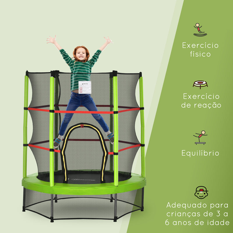 Trampolim Infantil Ø107 cm Trampolim para Crianças de 3-6 Anos com Rede de Segurança Carga 45 kg para Interior Ø140x160 cm Verde