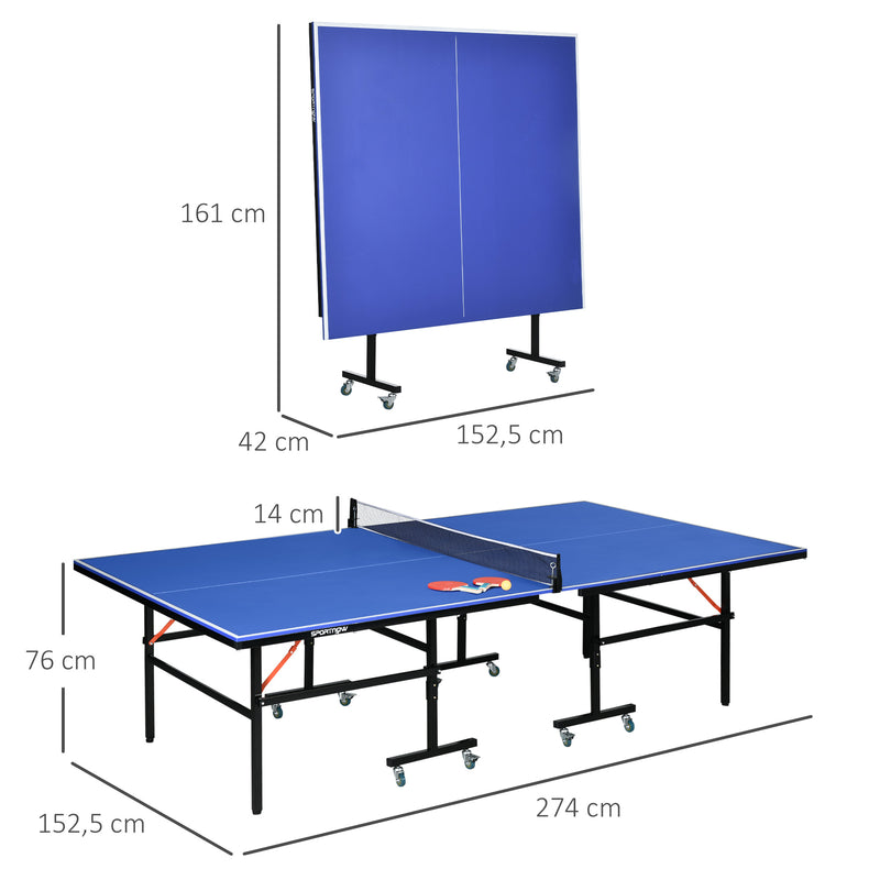 Mesa de Ping Pong Dobrável com Rodas Mesa de Ping Pong Profissional para Interior e Exterior Tamanho Padrão com Rede Raquetes e Bolas 274x152,5x76 cm Azul