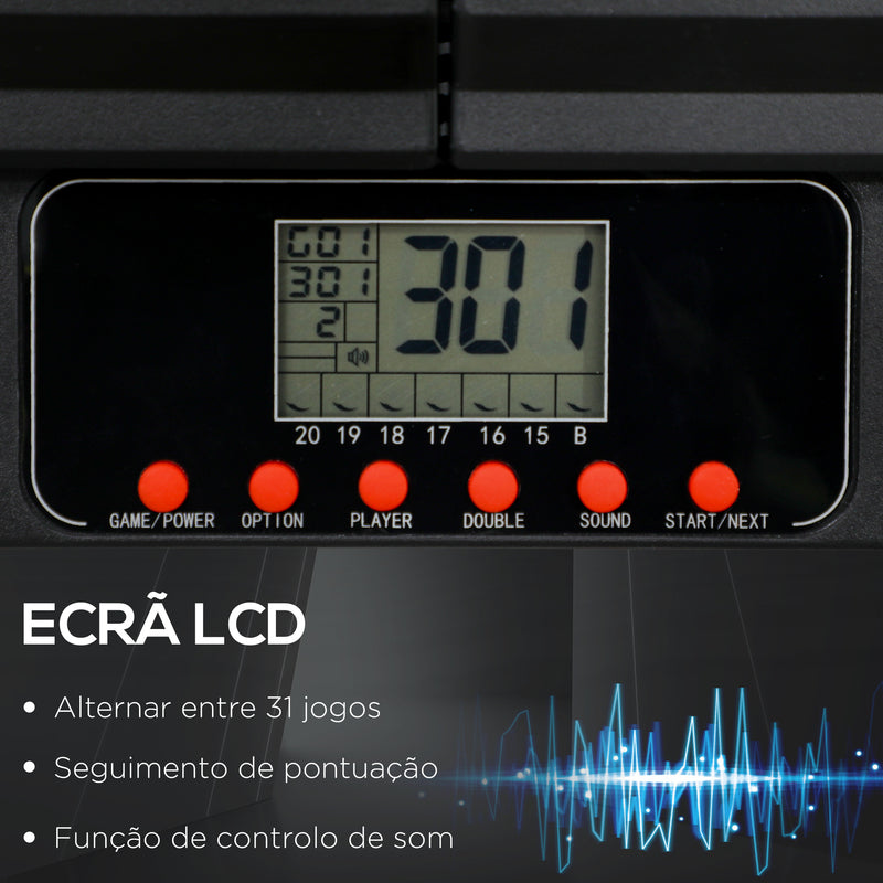 Alvo Eletrónico Dobrável com 31 Jogos para 8 Jogadores Jogo de Dardos Eletrónico com 6 Dardos e 6 Pontas de Substituição Ecrã LCD 83x4x45 cm Preto