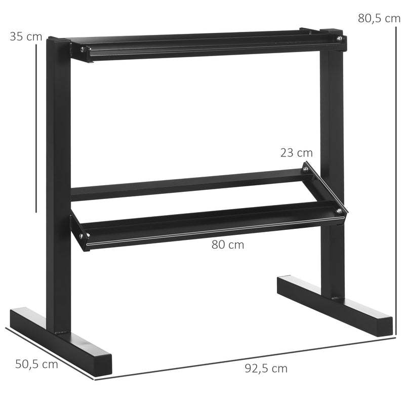 Suporte para Halteres de 2 Níveis Suporte de Armazenamento para Halteres de Aço para Ginásio em Casa Carga Máxima 270 kg 92,5x50,5x80,5 cm Preto