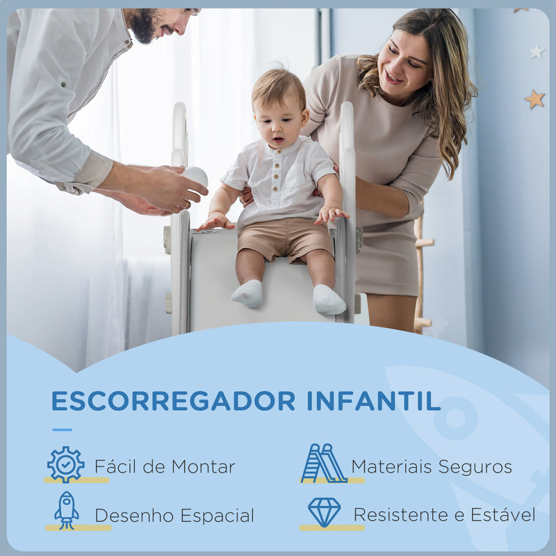 Escorregador para Crianças de 18-36 Meses com 3 Degraus Antiderrapantes Carga Máxima 30 kg para Interior Casa 157x46,5x80 cm Cinza