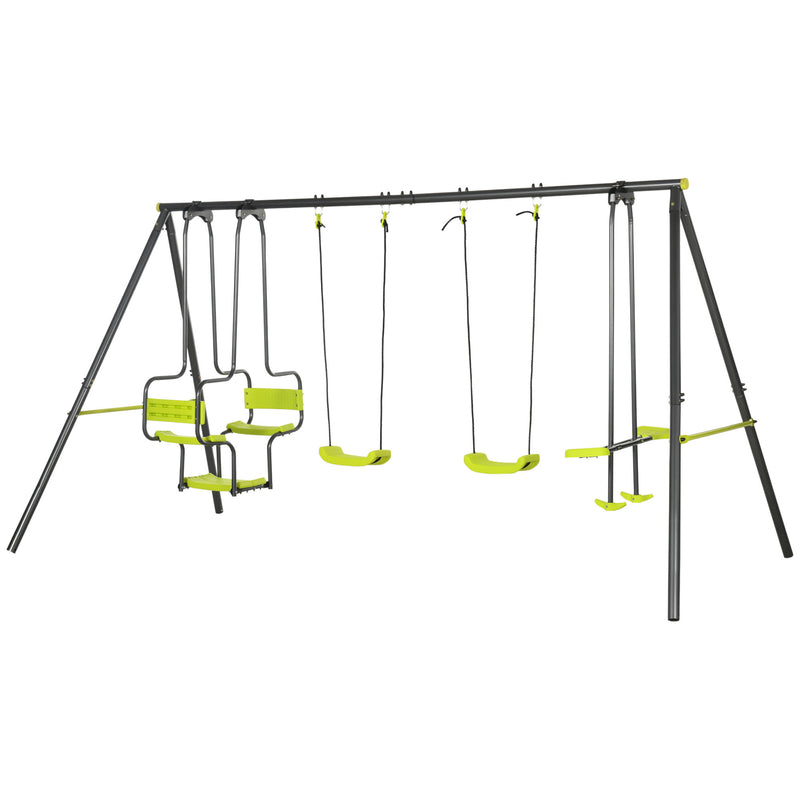 Conjunto de Baloiços Infantil com 2 Baloiços Baloiço Duplo e Estrutura de Aço Baloiços para Crianças de 3-8 Anos 355x184x186 cm Verde