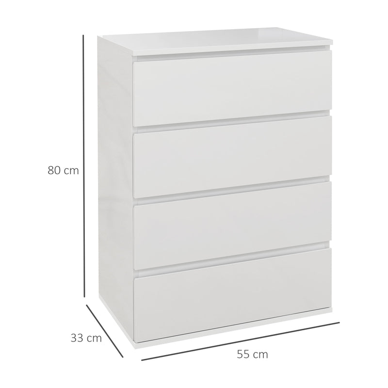 Cómoda com 4 Gavetas de Madeira Cómoda de Dormitório Cómoda Branca para Sala de Estar Estilo Moderno 55x33x80 cm Branco