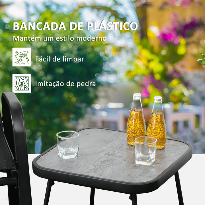 Conjunto de Móveis de Jardim 3 Peças Móveis de Exterior Incluí 2 Poltronas com Tecido de Malha Respirável e Mesa de Centro com Bancada de SPC Preto
