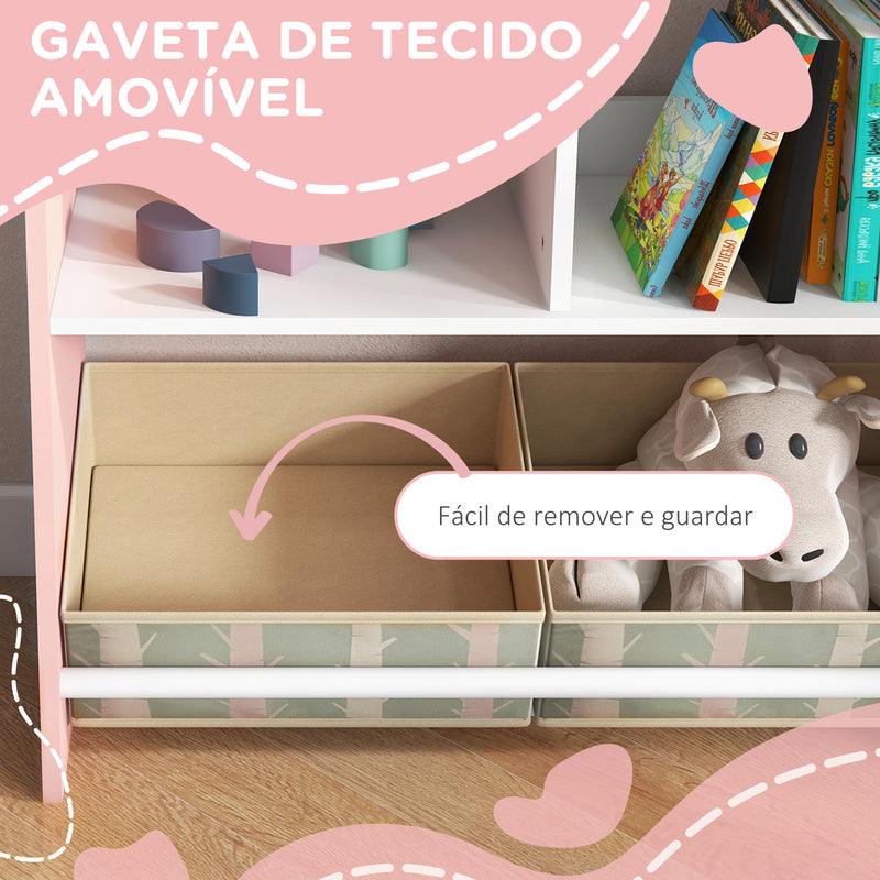 Estante para Brinquedos Organizador Infantil com Prateleiras Abertas e 2 Caixas de Tecido não Tecido Amovíveis para Sala de Jogos Dormitório Escola Infantil 62,4x26,5x90 cm Rosa